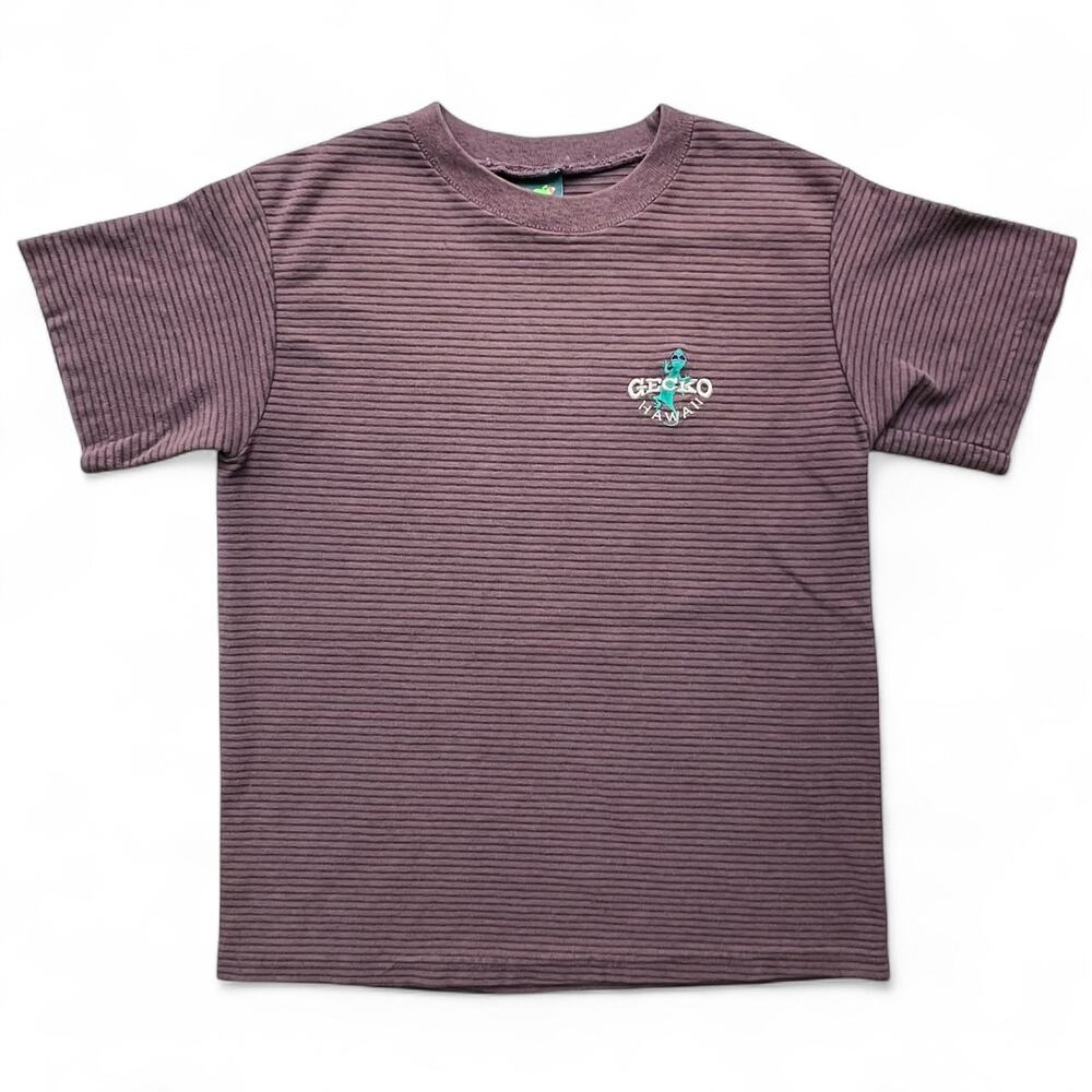 Vintage Gecko Hawaii Horizontal Striped T Shirt Maroon Purple Baby Tee Surf S